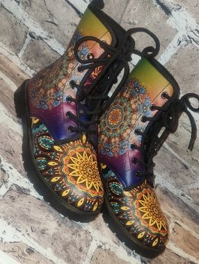 Women's Multi-Color Mandala Lace-Up Boots NWOT
